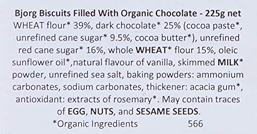 BJORG - Biscuits Fourrés Au Chocolat Noir Bio - Aux Céréales Complètes Et Sucres Non-Raffinés - 225 G (Lot de 2)