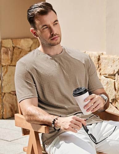 JMIERR Mens T-Shirt Casual Stretch Solid Crewneck Short Sleeve Tees Textured Shirts3