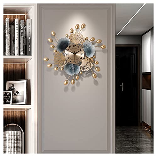 Horloge murale ginkgo fer forgé quartz silencieuse déco salon 60cm