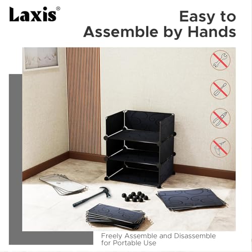 Image of LAXIS 5 Shelf Shoe Rack with 5 Doors, Magnets, 5 Hook Steel Holder & Wooden Hammer for Home Storage PP Plastic Organizer with Metal Door Frame to Cover Chappal Slipper