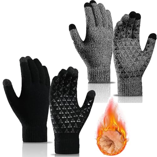 HIHIDAY 2 Pairs of Winter Knit Gloves Winter Gloves for Men and Women with Upgraded Touch Screen - Anti-Slip Glove Fleece Lined for Winter Outdoor sports for Winter Outdoor sports