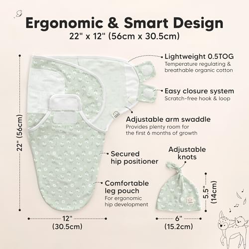 Image of KeaBabies 3-Pack Swaddles for Newborns, Girls, Boys with Hats - Organic Soft Baby Sleep Sacks, Breathable Baby Swaddle 3-6 Months Beanies Set, Premie Infant Sleep Sack 0-3 Months (Leafy)