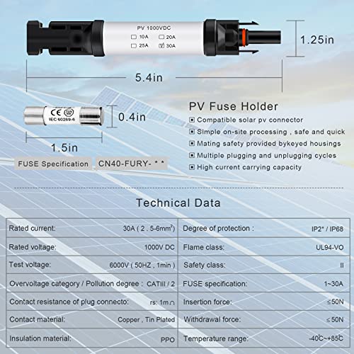 Pvfarosh 30A Solar Fuse Connector Ip68 Waterproof 1000V In-Line Fuse Holder 30A Male And Female Connector Waterproof In-Line Fuse Holder (Contains 4 Fuses + 2 Solar Fuse Holders) #TOP3