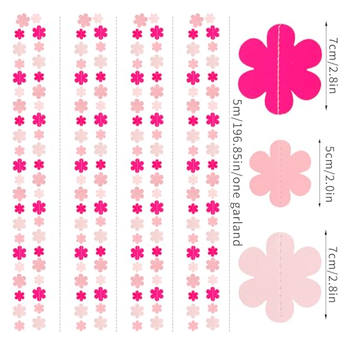 Image of Pink Party-Decorations Streamers-Garland - 52ft Flower Hanging Paper Banner, Birthday Baby Bridal Shower Bachelorette Wedding Decor Hugfond