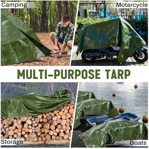 Image of 2 Pack 6 x 8 ft 5.5 Mil Large Tarps Heavy Duty Waterproof Tarp Multi Purpose Tent Cover for Home Boats Cars Camping Patio Furniture Roof Emergency Rain Protective Cover, Army Green