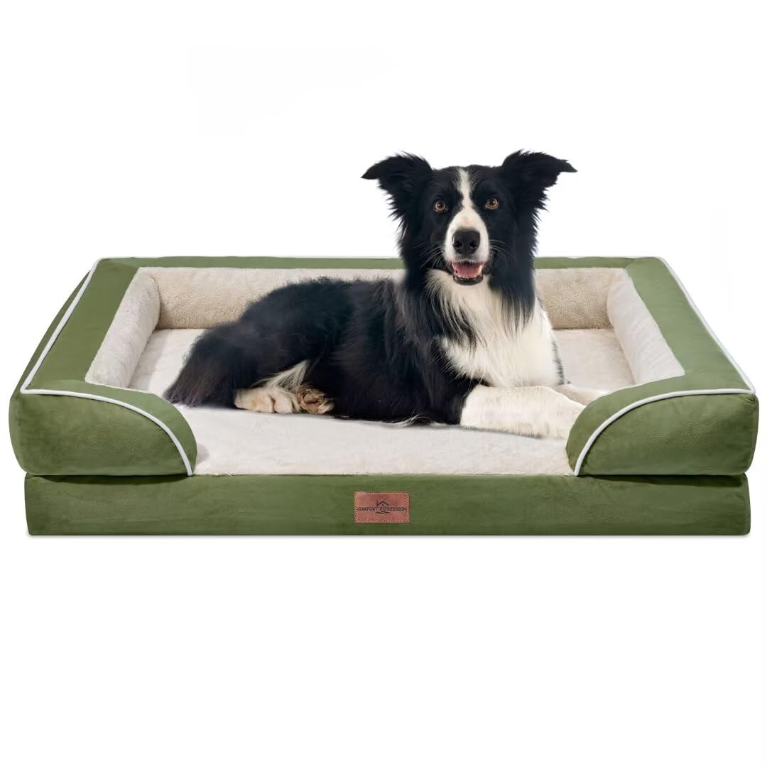 Waterproof Dog Beds for Large Dogs, Orthopedic Large Breed Dog Beds, Comfy Pet Bed Sofa with Washable Removable Cover & Non-Slip Bottom(Large,Light Green)