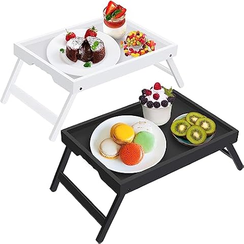 Artmeer Bed Tray Table with Folding Legs,Bamboo Breakfast in Bed for TV Table, Laptop Computer Tray,Eating,Snack Tray Cover