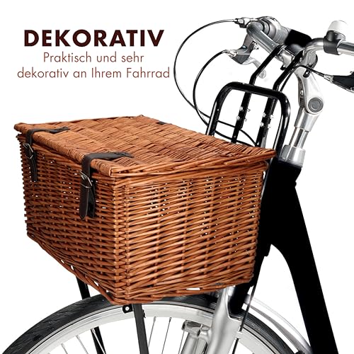 Bicycle Gear Rattan Fahrradkorb Vorne Groß - Lenkerkorb Fahrrad 30L - Bäckerkorb 45 x 30 x 25 cm - Gepäckträger Vorne Fahrrad Zubehör - Fahrradkorb Geflochten, Braun