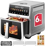 Stainless Steel Air Fryer 6 Qt, Ceramic glaze Air Fryer, Stainless Steel Housing& Full Metal Inner Pot, PTFE and PFAS Free, 9 Digital One-Touch Cook Functions,120°F~450°F, 1700W