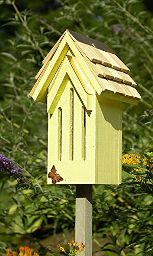 Heartwood Small Butterfly House with Pole – Yellow Cypress Butterfly Shelter with Copper Roof Accents – Outdoor Garden Butterfly Habitat – Handcrafted