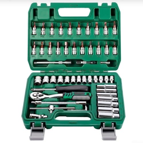 Desiumite Juego de llaves de carraca de 53 piezas, 1/4 de accionamiento con barras de extensión, mecanismo de 72 dientes, caja de almacenamiento
