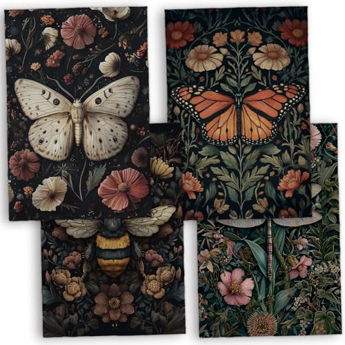 TNUW Vintage Cottagecore Insect Floral Kitchen Towels 16x24 Inch, Art