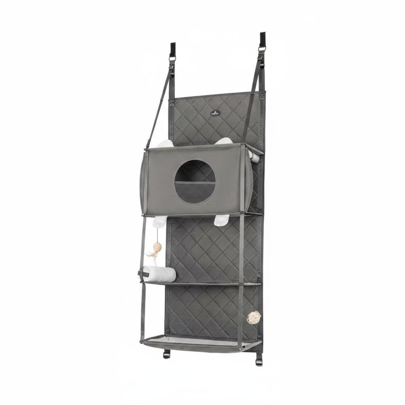 Telaio per Gatto Pieghevole Sospeso Porta Multiattività Area Riposo Richiudibile Installazione Sicura Adatto per Abitazioni Piccole Spazi Ristretti, Light Gray L