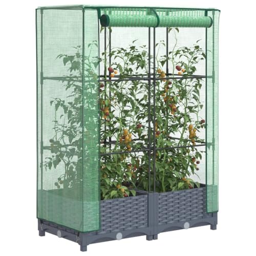 Hovothy Jardinière surélevée avec embout de serre, parterre de fleurs, bac à plantes, jardinière avec serre, parterre de légumes, parterre d'herbes aromatiques, bac à fleurs pour jardin, gris foncé,