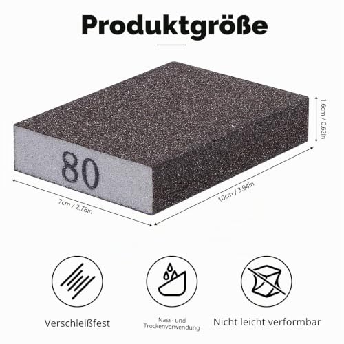 8 Schleifblock Set, 6 Körnungen Schleifschwämme in 60/80/100/120x2/180/220x2, Nass- und Trockenschleifpapier Block, Schleifpapier Set für Holz, Metall, Wände, waschbar und zuschneidbar