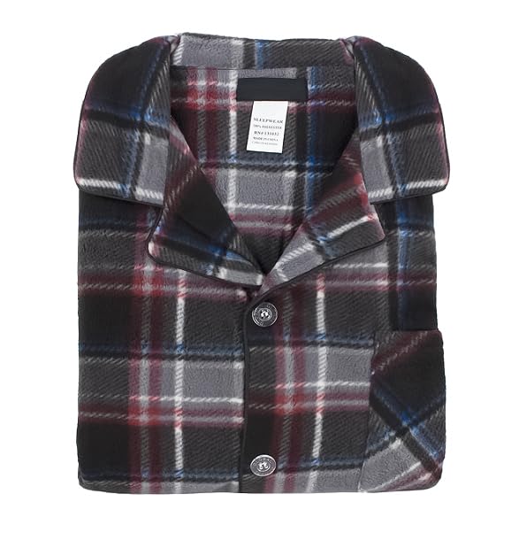 vkwear Men's Classic Fleece 2 Piece Sleepwear Button Up Drawstring Waist Pajama Set