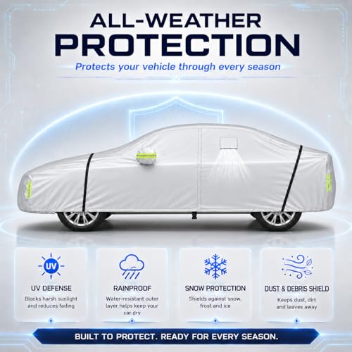 Image of Car Cover All Weather Custom Fit for Model 3 Waterproof 10 Layers Full Cover Universal Heavy Duty Sun UV Rain Hail Protection with Driver Door Zipper Breathable Vents.