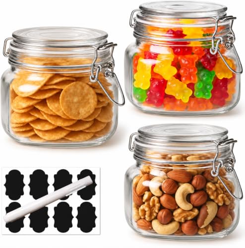 OAMCEG 500ml 6 Pack Clip Top Glass Jars Storage Jars with Lids for Jam