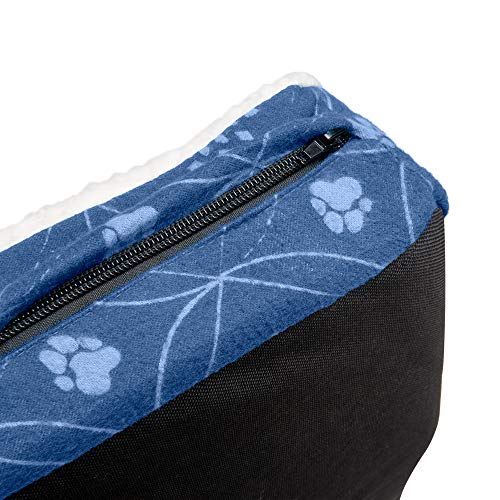 Image of Furhaven Pillow Dog Bed for Small Dogs w / Removable Washable Cover - Sherpa & Flannel Paw Print Mattress - Twilight Blue, Small