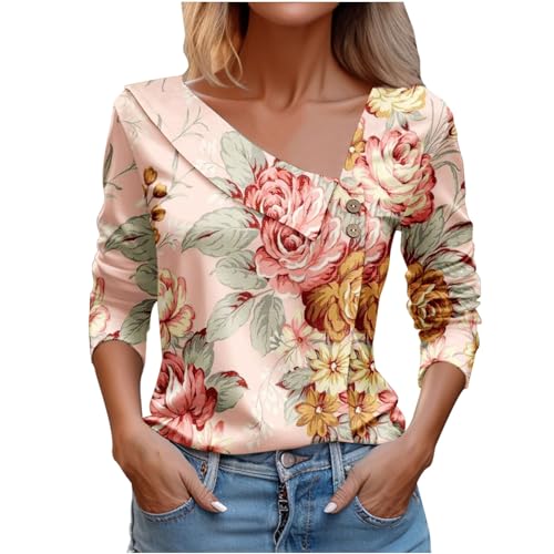 Spring Tops for Women 2025 Trendy Casual Long Sleeve Asymmetric V Neck Button Blouses Dressy Woman Shirts Clothing