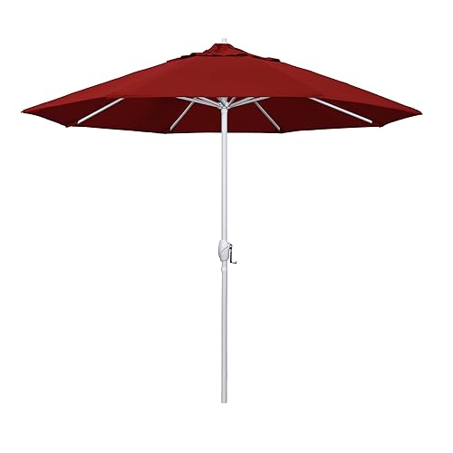 9' Rd Aluminum Patio Umbrella, Crank Lift, Auto Tilt, White