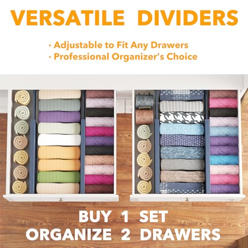 SpaceAid Bamboo 4 Pack Dresser Drawer Dividers, 4.65“ High Adjustable 12.5“-17” Drawer Organizers, Expandable Organization for Clothing, Clothes, Dressers, Navy Blue by SpaceAid - Image 5