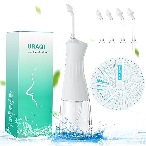 URAQT Elettrica Neti Pot, 300ml Lavaggio Nasale Elettrico Nasali Neti Pot Kit con 40 Sali Nasali e4 Modalità Regolabili, Lavaggi Nasali Pulizia Nasale per Bambini Adulti, per Sinus Risciacquo