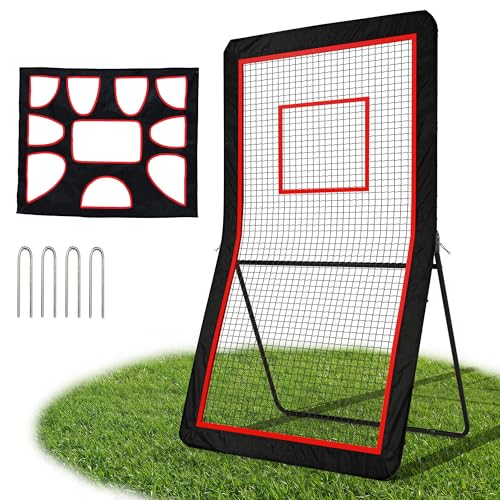 Lacrosse Rebounder 4x7 FT with 5 Adjustable Angles & Target Sheet Multi-Sport Training Rebounder Net for Backyard Practice