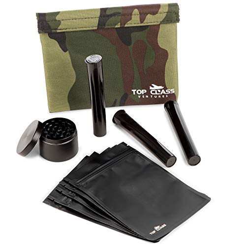 Top Class Ventures Smell Proof Bag with Accessories – 7"x6” Smellproof Pouch, Grinder
