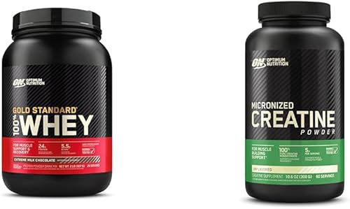 Gold Standard 100% proteína de suero en polvo y monohidrato de creatina micronizada en polvo, sin sabor, apto para dieta cetogénica, 60 porciones