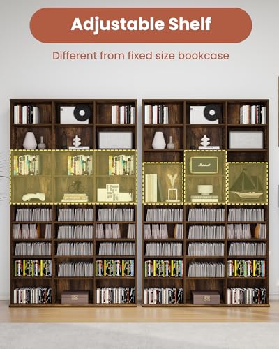 DVD-Storage-Tower-with-Adjustable-Shelves-9-Tier-DVD-Rack-Tower-for-CDs-DVDs-Blu-Rays-Video-Games-Rustic-Brown-Multimedia-Storage-Cabinet-Media-Shelf-Organizer-for-Living-Room