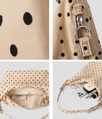 Polka Dot Shoulder Bag for Women Bow Tie Canvas Hobo Handbags Purse Large Satchel for Travel Work2