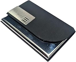 Skrill Business Card Holder for Men and Women, PU Leather and Stainless Steel, Black, Holds Up to 15 Cards, Magnetic Closure