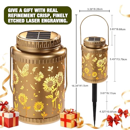 Cooo 6 Pack Valentines Day Gifts for Him Her Solar Lanterns Outdoor Waterproof Sunflower Butterfly Solar Pathway Lights Landscape Path for Outdoor Table Lamps Garden Yard Backyard Decor -Gold — view 2