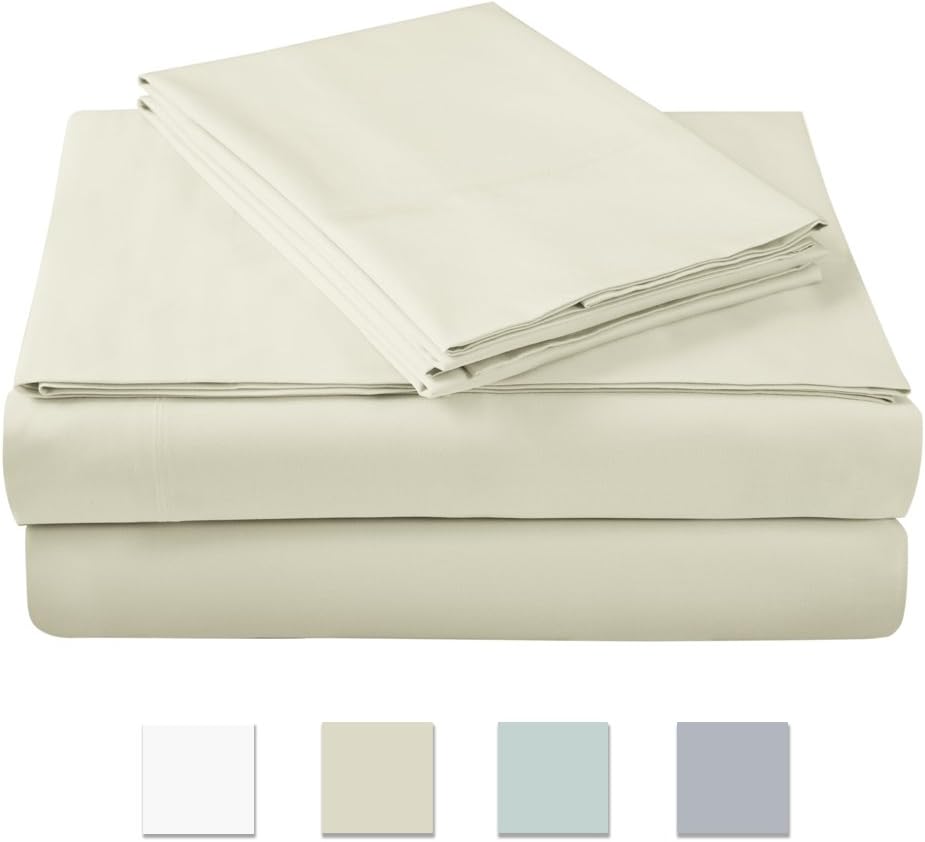 500 Thread Count 100% Cotton Sheet Set, IVORY FULL Sheets, 4-piece Long Staple Cotton BEST-SHEETS for bed, Breathable, Soft & Silky Sateen Weave Fits Mattress upto 18"deep pocket, OEKO-TEX CERTIFIED