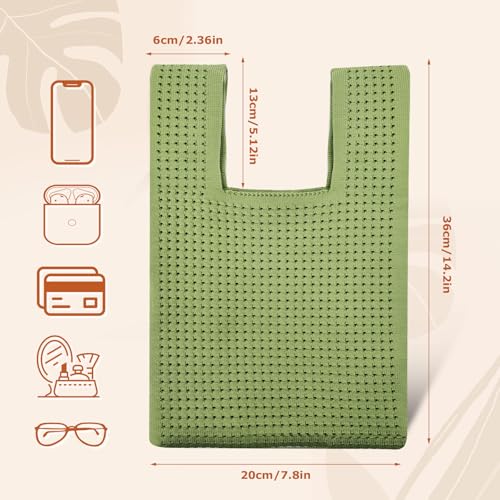 Image of Small Crochet Knit Tote Wrist Bag, Portable Knot Sleeve Handle Bag Cute Wristlet Pouch Purse for Women