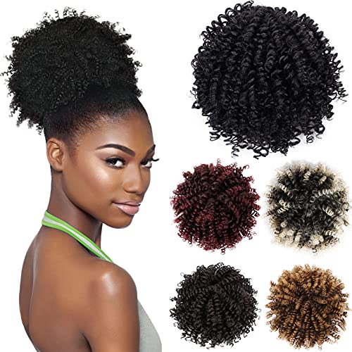 Earfodo Afro Puff Drawstring Ponytail Extension for Black Women Natural Black High Puff Afro Ponytail Drawstring 6 Inch Short Kinky Curly Updo Hair Extensions for African American Women