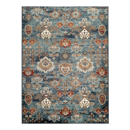 5 x 7 ft. Teal Blue Oriental Power Loom Rectangle Area Rug with Fringe