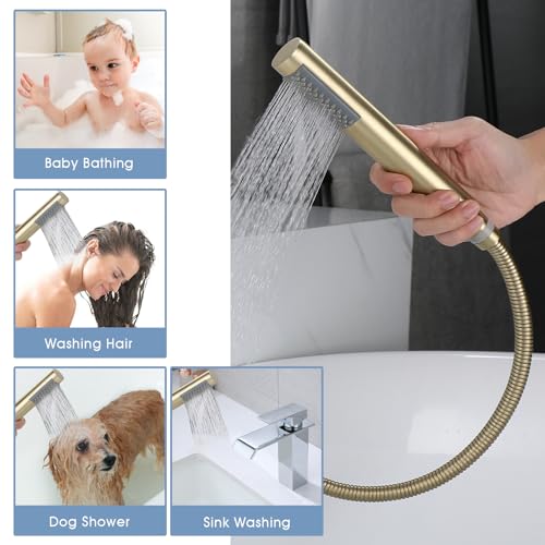 Grifería para bañera romana con ducha de mano, montaje en cubierta, acabado en oro pulido miniatura 5