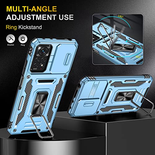 Image of Slide Camera Cover with Ring Holder Mobile Phone Case Cover for Mi Redmi Note 11S (Blue)