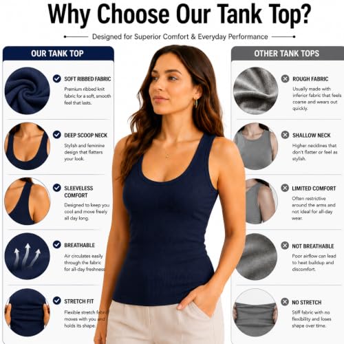 Image of Diamond Star 12-Pack Women's Tank Tops, 100% Cotton Ribbed Undershirts