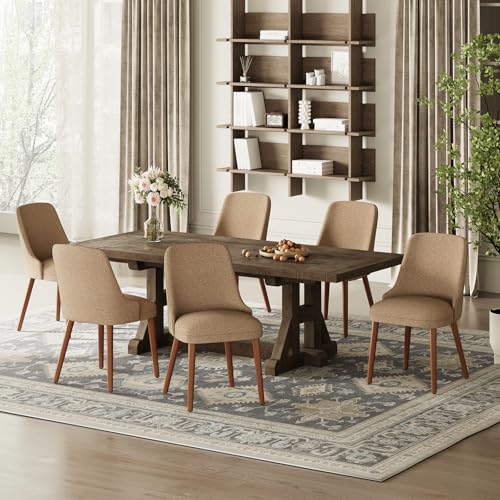 Image of MALOL Dining Room Chair Set of 6, Upholstered Kitchen Chairs with Wood Legs, High-Back Padded Dining Chairs for Dining Room /Restaurant /Cafe, Camel
