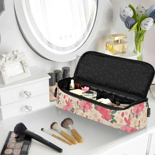 Organizador de Herramientas para Cabello 2 en 1 con Esterilla Resistente al Calor Rosa Fucsia y Blanco con Flores, Bolsa de Viaje Grande para Plancha de Pelo, Rizador y Secador miniatura 6