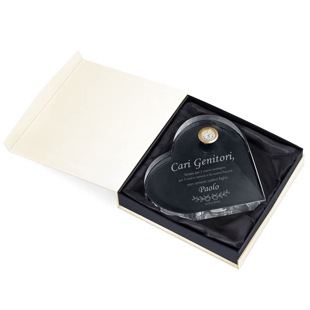 Cuore Di Vetro Con Orologio - Regalo Personalizzato Incisione, Scatola Elegante - Foto 2