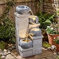 Giantex 4-Tier Water Fountain Outdoor, 23 Inch Cascading Bowls Waterfall Fountain with Warm LED Lights & Pump, Outside Zen Water Feature for Patio, Balcony, Deck, Garden, Yard Decor