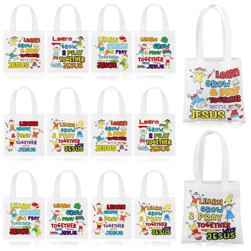 Cosblank 36 Pcs Religious Tote Bags Bulk for Kids Christian