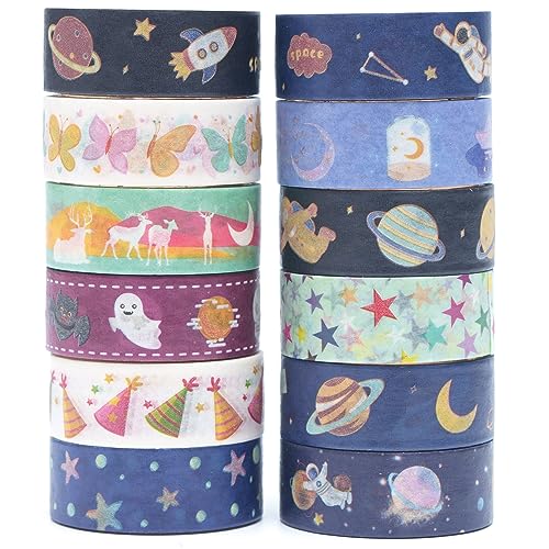 Yubx YUBX-WTYGTK-JP12 Luminous Galaxy Washi Tape Set 12 Rolls Glow In The Dark Decorative Masking Tapes thumb #1