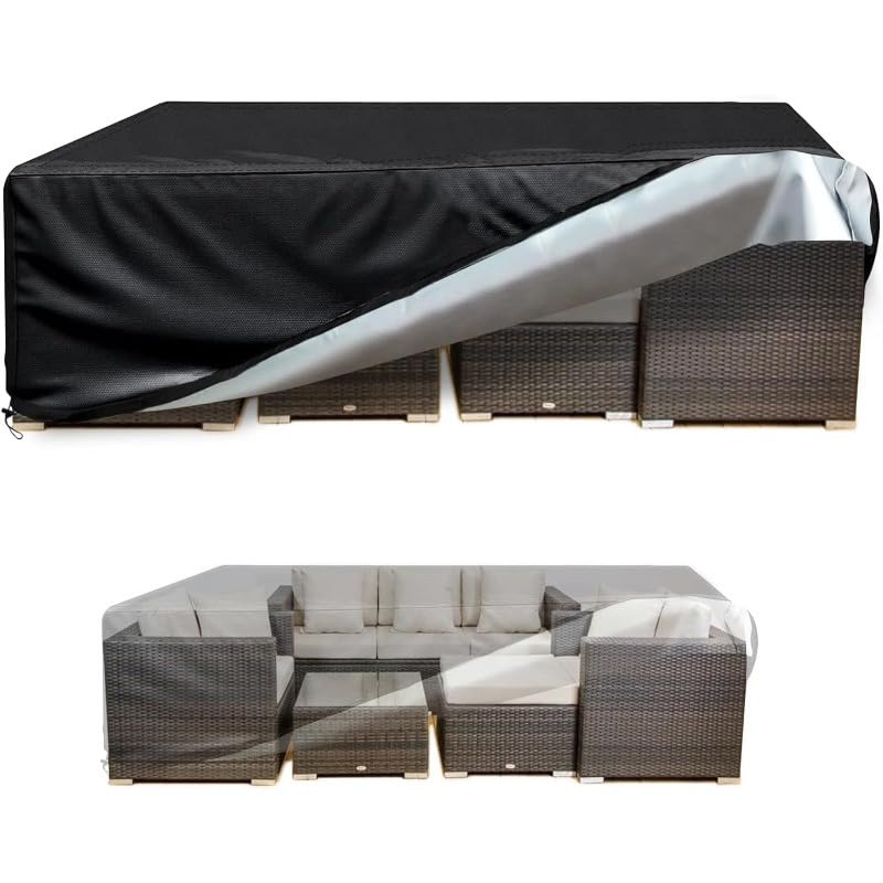 OOOXZO Table Cover Waterproof Garden 105x105x80cm/LxBxH Outdoor Rectangular Furniture Covers for Table Chairs Windproof 600D Heavy Duty Oxford Polyester Patio Rattan Table Cover