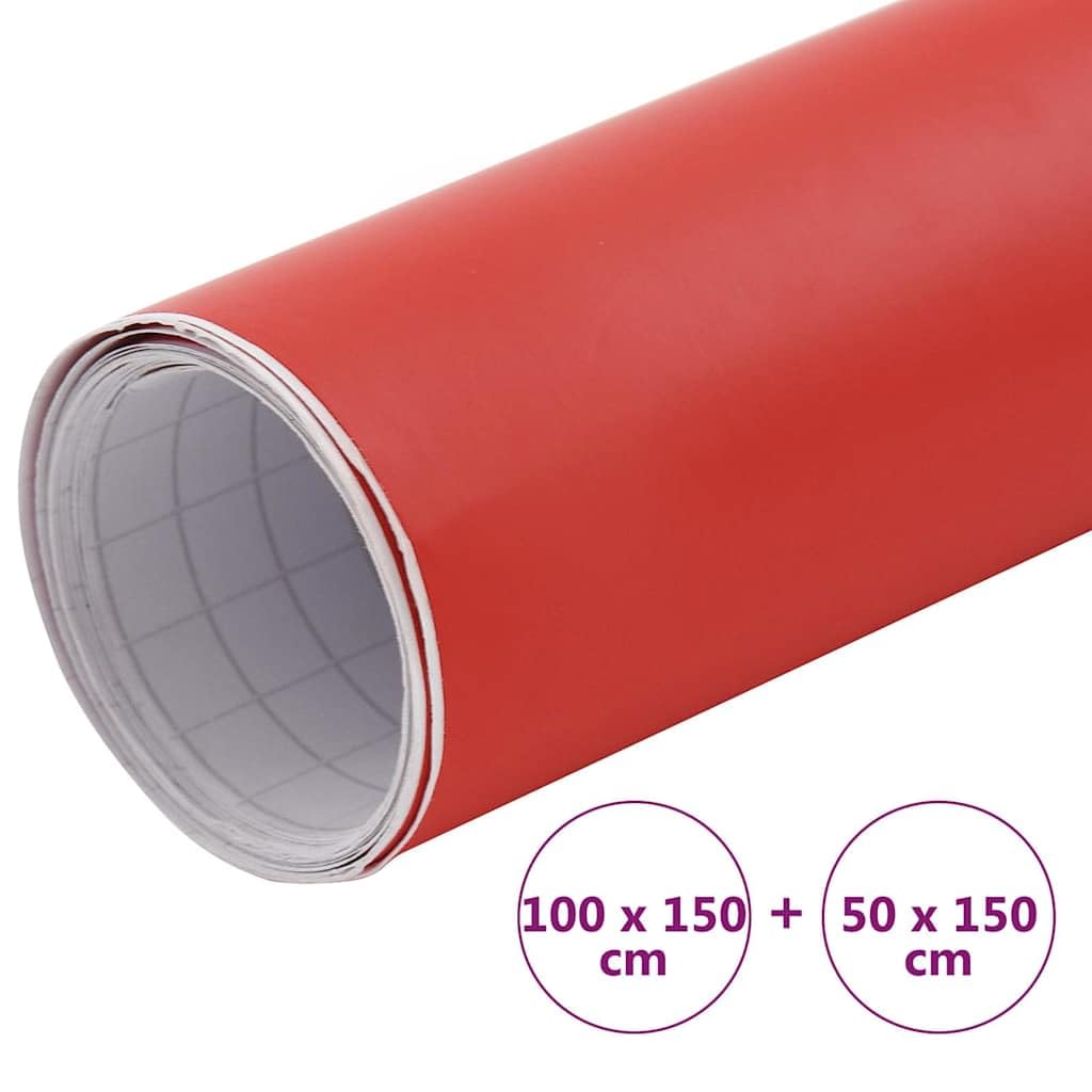 Autofolien Matt-Rot selbstklebend 2 Stück 100x150 cm und 50x150 cm PVC Folierung mit Luftkanälen für blasenfreie Montage, Vinylwrap Klebefolie für Carwrap