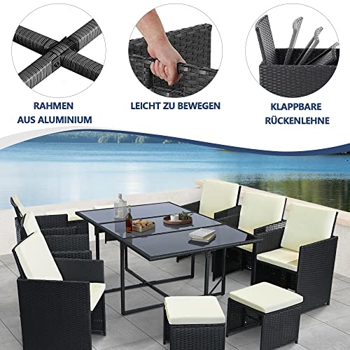 Ribelli Gartenmöbel Set 11-Teilig, Balkonmöbel aus Polyrattan, Wetterfest Sitzgruppe, Sitzgarnitur mit Sofa, Esstisch… – Bild 6